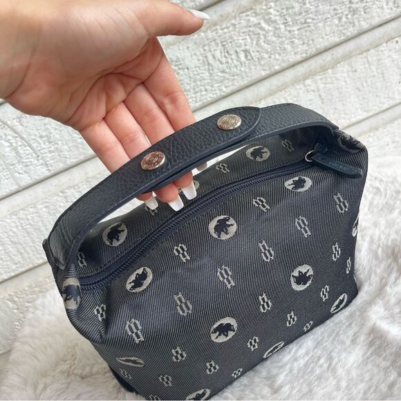 HUNTING WORLD Navy Blue Made in Italy Hobo Baguette Handbag Monogram - Picture 8 of 13